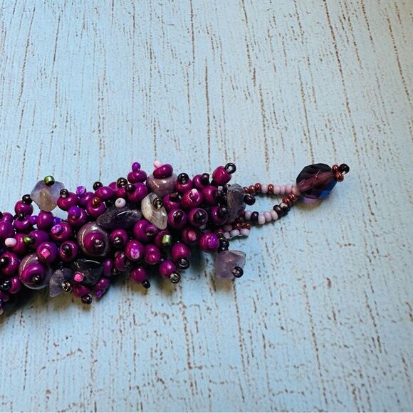 Purple Bead and Stone Chip Cha Cha Bracelet - Picture 3 of 5